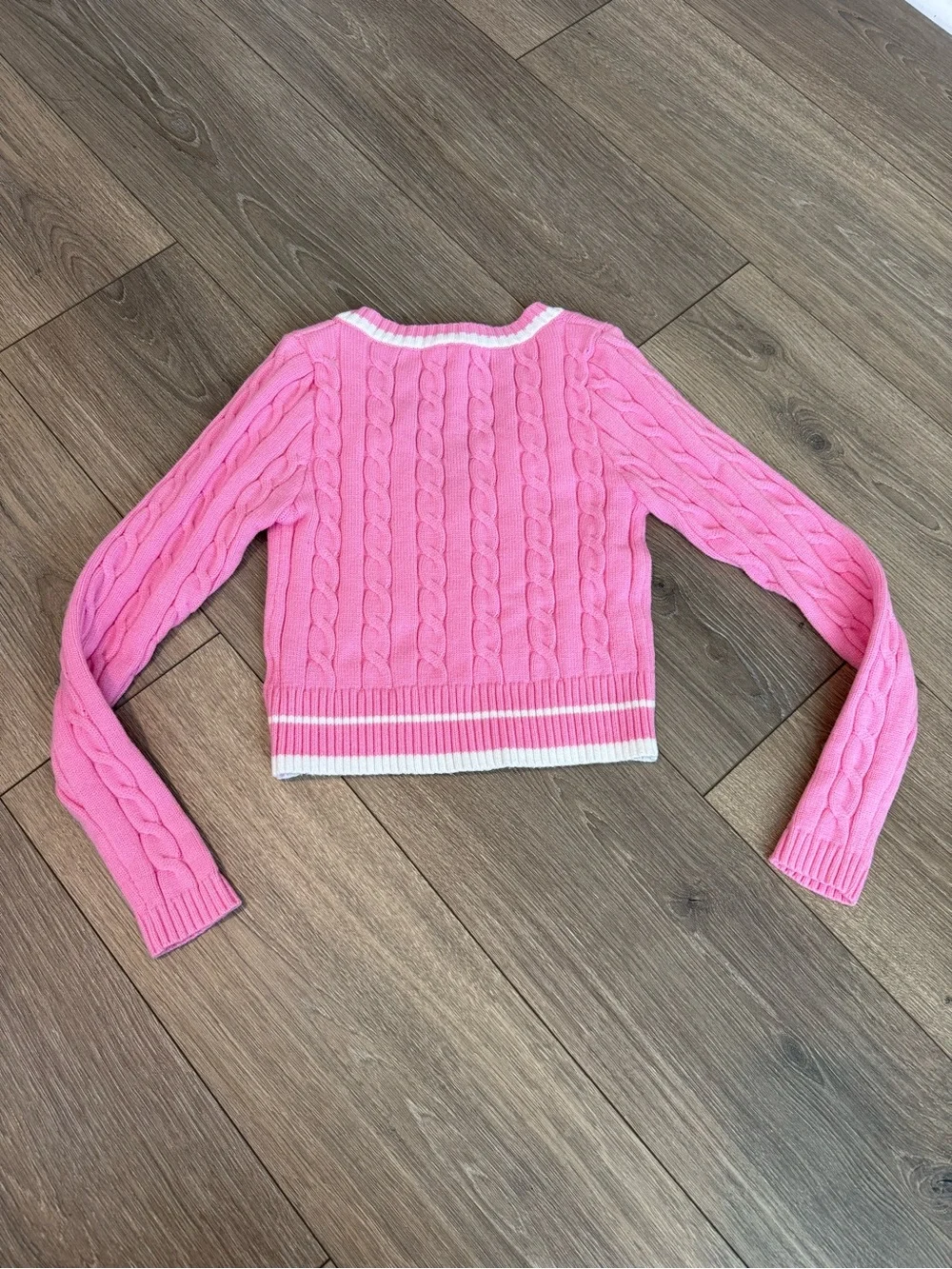 Alter’d State Pink Cropped Cable-Knit V-Neck Cropped Sweater Size XS